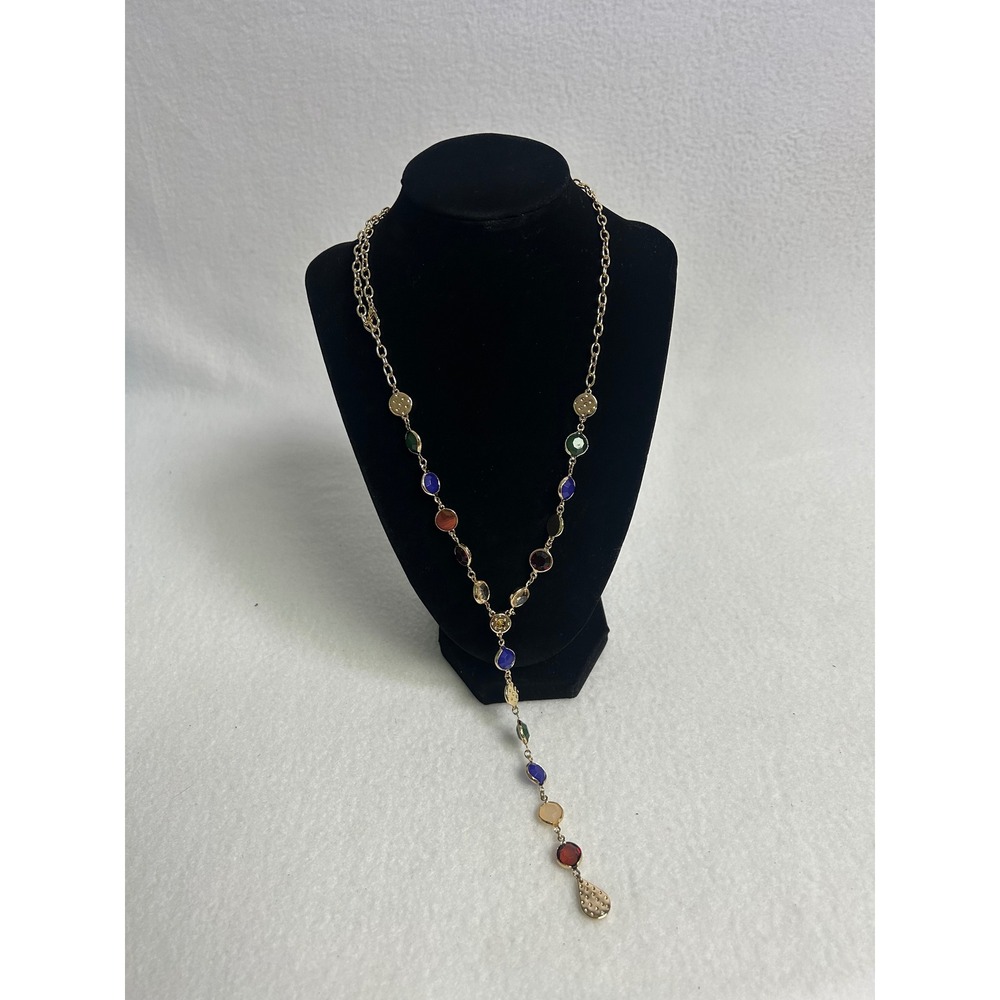 Boho Statement Womens OS‎ Gold Multicolor Stone Y-Drop Lariat Necklace